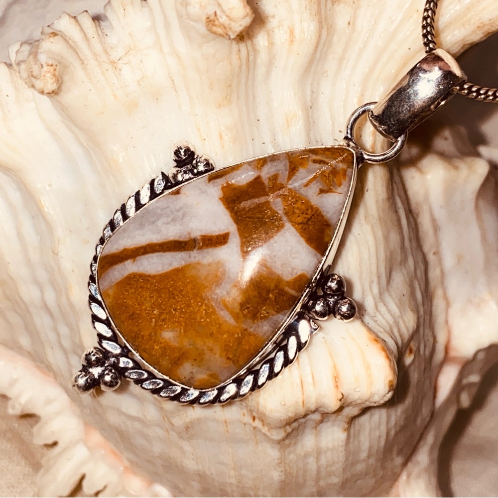 Caribbean Coconut Jasper teardrop statement Pendant